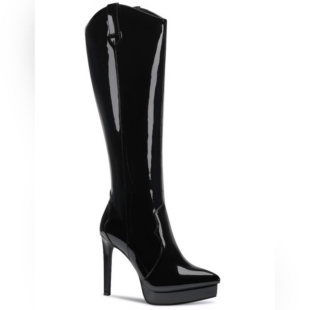THALIA SODI Womens Patent Black 3/4" Platform Trixi Pointy Toe Stiletto Boots